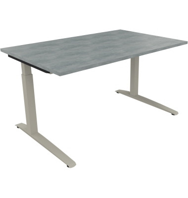 Schreibtisch All in One, manuell höhenverstellbar, 65-85cm (H), 140x90cm (BxT), rechteckig, beton hell / silberaluminium