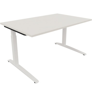 Schreibtisch All in One, manuell h&ouml;henverstellbar, 65-85cm (H), 140x90cm (BxT), rechteckig, wei&szlig; / wei&szlig;