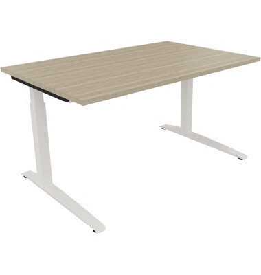 Schreibtisch All in One, manuell höhenverstellbar, 65-85cm (H), 140x90cm (BxT), rechteckig, eiche natur / weiß