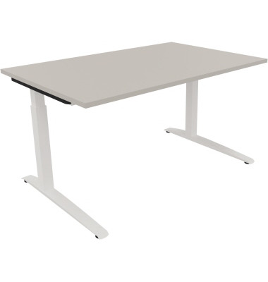 Schreibtisch All in One, manuell höhenverstellbar, 65-85cm (H), 140x90cm (BxT), rechteckig, lichtgrau / weiß