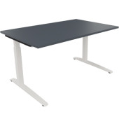 Schreibtisch All in One, manuell höhenverstellbar, 65-85cm (H), 140x90cm (BxT), rechteckig, lavagrau / weiß