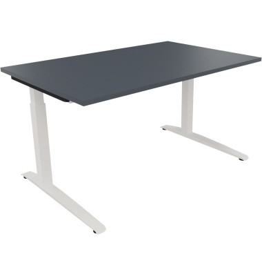 Schreibtisch All in One, manuell höhenverstellbar, 65-85cm (H), 140x90cm (BxT), rechteckig, lavagrau / weiß