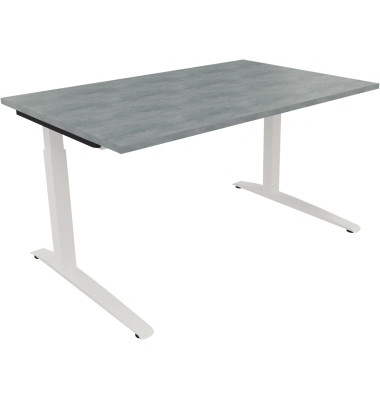 Schreibtisch All in One, manuell h&ouml;henverstellbar, 65-85cm (H), 140x90cm (BxT), rechteckig, beton hell / wei&szlig;