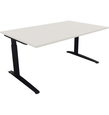 Schreibtisch All in One, manuell höhenverstellbar, 65-85cm (H), 160x100cm (BxT), rechteckig, weiß / anthrazit metallic
