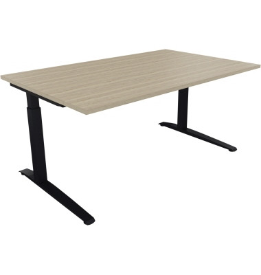 Schreibtisch All in One, manuell höhenverstellbar, 65-85cm (H), 160x100cm (BxT), rechteckig, eiche natur / anthrazit metallic