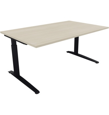 Schreibtisch All in One, manuell höhenverstellbar, 65-85cm (H), 160x100cm (BxT), rechteckig, akazie hell / anthrazit metallic
