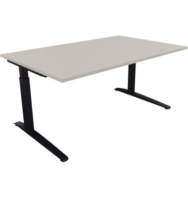 Schreibtisch All in One, manuell höhenverstellbar, 65-85cm (H), 160x100cm (BxT), rechteckig, lichtgrau / anthrazit metallic