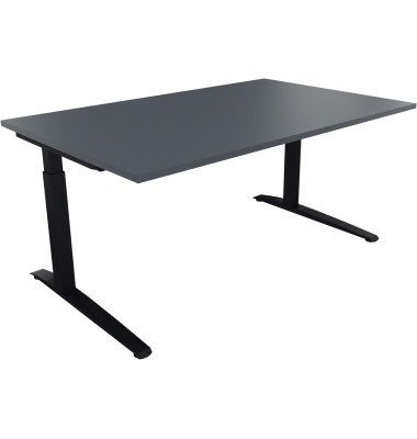 Schreibtisch All in One, manuell höhenverstellbar, 65-85cm (H), 160x100cm (BxT), rechteckig, lavagrau / anthrazit metallic
