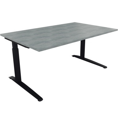 Schreibtisch All in One, manuell höhenverstellbar, 65-85cm (H), 160x100cm (BxT), rechteckig, beton hell / anthrazit metallic
