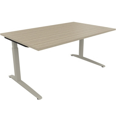 Schreibtisch All in One, manuell höhenverstellbar, 65-85cm (H), 160x100cm (BxT), rechteckig, eiche natur / silberaluminium