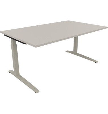 Schreibtisch All in One, manuell höhenverstellbar, 65-85cm (H), 160x100cm (BxT), rechteckig, lichtgrau / silberaluminium