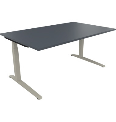 Schreibtisch All in One, manuell höhenverstellbar, 65-85cm (H), 160x100cm (BxT), rechteckig, lavagrau / silberaluminium Schreibtisch All in One, manuell höhenverstellbar, 65-85cm (H), 160x100cm (BxT), rechteckig, lavagrau / silberaluminium