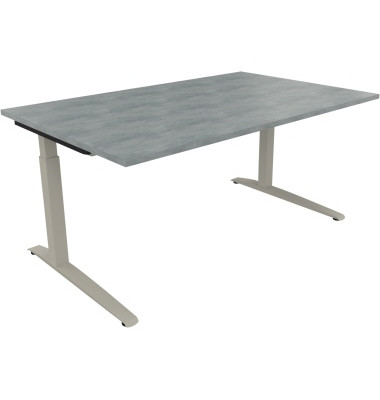 Schreibtisch All in One, manuell höhenverstellbar, 65-85cm (H), 160x100cm (BxT), rechteckig, beton hell / silberaluminium