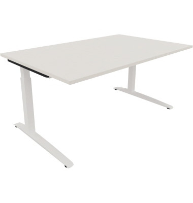 Schreibtisch All in One, manuell höhenverstellbar, 65-85cm (H), 160x100cm (BxT), rechteckig, weiß / weiß