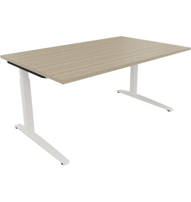 Schreibtisch All in One, manuell höhenverstellbar, 65-85cm (H), 160x100cm (BxT), rechteckig, eiche natur / weiß