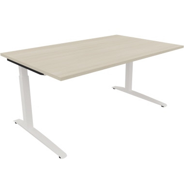 Schreibtisch All in One, manuell höhenverstellbar, 65-85cm (H), 160x100cm (BxT), rechteckig, akazie hell / weiß