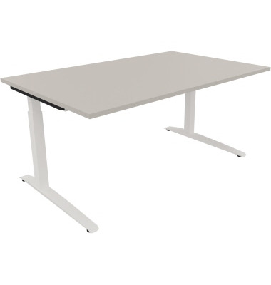 Schreibtisch All in One, manuell höhenverstellbar, 65-85cm (H), 160x100cm (BxT), rechteckig, lichtgrau / weiß