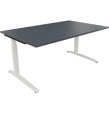 Schreibtisch All in One, manuell h&ouml;henverstellbar, 65-85cm (H), 160x100cm (BxT), rechteckig, lavagrau / wei&szlig;