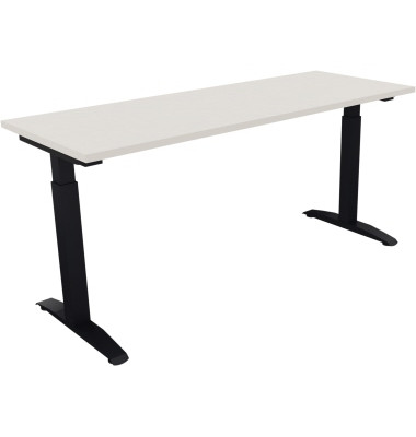 Schreibtisch All in One, manuell höhenverstellbar, 65-85cm (H), 160x60cm (BxT), rechteckig, weiß / anthrazit metallic