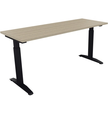 Schreibtisch All in One, manuell höhenverstellbar, 65-85cm (H), 160x60cm (BxT), rechteckig, eiche natur / anthrazit metallic