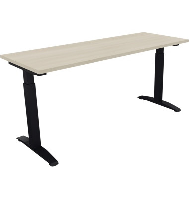 Schreibtisch All in One, manuell höhenverstellbar, 65-85cm (H), 160x60cm (BxT), rechteckig, akazie hell / anthrazit metallic