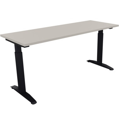 Schreibtisch All in One, manuell h&ouml;henverstellbar, 65-85cm (H), 160x60cm (BxT), rechteckig, lichtgrau / anthrazit metallic
