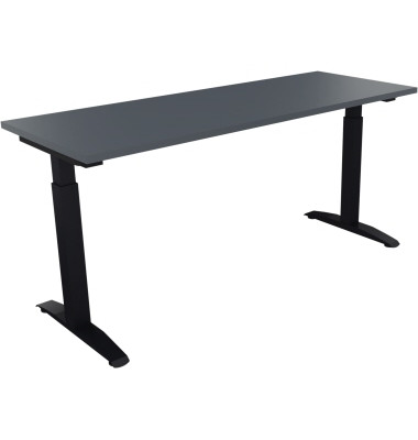 Schreibtisch All in One, manuell höhenverstellbar, 65-85cm (H), 160x60cm (BxT), rechteckig, lavagrau / anthrazit metallic