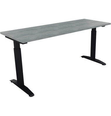 Schreibtisch All in One, manuell höhenverstellbar, 65-85cm (H), 160x60cm (BxT), rechteckig, beton hell / anthrazit metallic