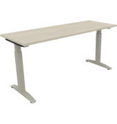 Schreibtisch All in One, manuell höhenverstellbar, 65-85cm (H), 160x60cm (BxT), rechteckig, akazie hell / silberaluminium