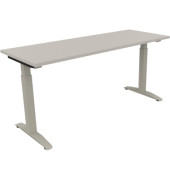Schreibtisch All in One, manuell höhenverstellbar, 65-85cm (H), 160x60cm (BxT), rechteckig, lichtgrau / silberaluminium