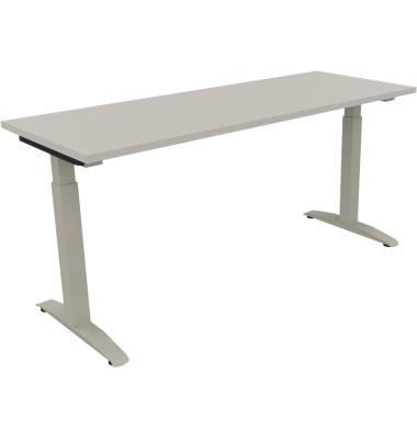 Schreibtisch All in One, manuell höhenverstellbar, 65-85cm (H), 160x60cm (BxT), rechteckig, lichtgrau / silberaluminium Schreibtisch All in One, manuell höhenverstellbar, 65-85cm (H), 160x60cm (BxT), rechteckig, lichtgrau / silberaluminium