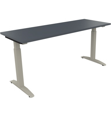 Schreibtisch All in One, manuell höhenverstellbar, 65-85cm (H), 160x60cm (BxT), rechteckig, lavagrau / silberaluminium Schreibtisch All in One, manuell höhenverstellbar, 65-85cm (H), 160x60cm (BxT), rechteckig, lavagrau / silberaluminium