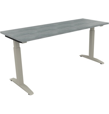 Schreibtisch All in One, manuell höhenverstellbar, 65-85cm (H), 160x60cm (BxT), rechteckig, beton hell / silberaluminium Schreibtisch All in One, manuell höhenverstellbar, 65-85cm (H), 160x60cm (BxT), rechteckig, beton hell / silberaluminium