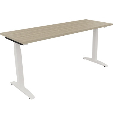 Schreibtisch All in One, manuell h&ouml;henverstellbar, 65-85cm (H), 160x60cm (BxT), rechteckig, eiche natur / wei&szlig;