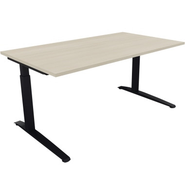 Schreibtisch All in One, manuell h&ouml;henverstellbar, 65-85cm (H), 160x70cm (BxT), rechteckig, akazie hell / anthrazit metallic