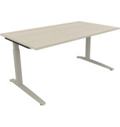 Schreibtisch All in One, manuell höhenverstellbar, 65-85cm (H), 160x70cm (BxT), rechteckig, akazie hell / silberaluminium