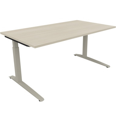 Schreibtisch All in One, manuell h&ouml;henverstellbar, 65-85cm (H), 160x70cm (BxT), rechteckig, akazie hell / silberaluminium
