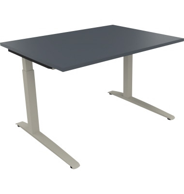 Schreibtisch All in One, manuell h&ouml;henverstellbar, 65-85cm (H), 160x70cm (BxT), rechteckig, lavagrau / silberaluminium