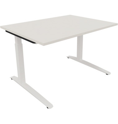 Schreibtisch All in One, manuell höhenverstellbar, 65-85cm (H), 160x70cm (BxT), rechteckig, weiß / weiß