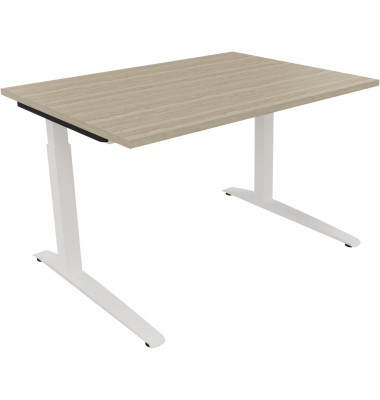 Schreibtisch All in One, manuell höhenverstellbar, 65-85cm (H), 160x70cm (BxT), rechteckig, eiche natur / weiß