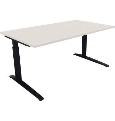 Schreibtisch All in One, manuell höhenverstellbar, 65-85cm (H), 160x90cm (BxT), rechteckig, weiß / anthrazit metallic Schreibtisch All in One, manuell höhenverstellbar, 65-85cm (H), 160x90cm (BxT), rechteckig, weiß / anthrazit metallic