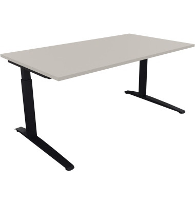 Schreibtisch All in One, manuell h&ouml;henverstellbar, 65-85cm (H), 160x90cm (BxT), rechteckig, lichtgrau / anthrazit metallic