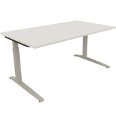 Schreibtisch All in One, manuell höhenverstellbar, 65-85cm (H), 160x90cm (BxT), rechteckig, weiß / silberaluminium