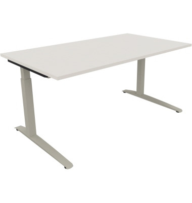 Schreibtisch All in One, manuell höhenverstellbar, 65-85cm (H), 160x90cm (BxT), rechteckig, weiß / silberaluminium