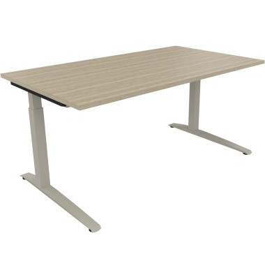 Schreibtisch All in One, manuell höhenverstellbar, 65-85cm (H), 160x90cm (BxT), rechteckig, eiche natur / silberaluminium Schreibtisch All in One, manuell höhenverstellbar, 65-85cm (H), 160x90cm (BxT), rechteckig, eiche natur / silberaluminium