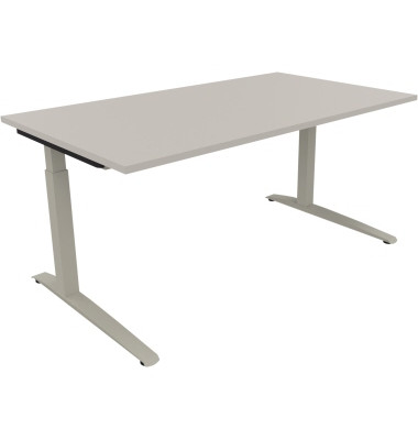 Schreibtisch All in One, manuell höhenverstellbar, 65-85cm (H), 160x90cm (BxT), rechteckig, lichtgrau / silberaluminium Schreibtisch All in One, manuell höhenverstellbar, 65-85cm (H), 160x90cm (BxT), rechteckig, lichtgrau / silberaluminium
