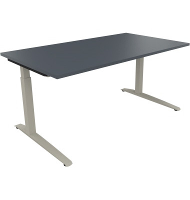 Schreibtisch All in One, manuell höhenverstellbar, 65-85cm (H), 160x90cm (BxT), rechteckig, lavagrau / silberaluminium Schreibtisch All in One, manuell höhenverstellbar, 65-85cm (H), 160x90cm (BxT), rechteckig, lavagrau / silberaluminium