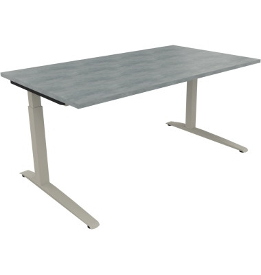 Schreibtisch All in One, manuell höhenverstellbar, 65-85cm (H), 160x90cm (BxT), rechteckig, beton hell / silberaluminium