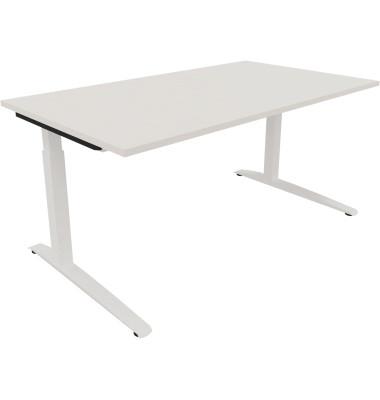 Schreibtisch All in One, manuell höhenverstellbar, 65-85cm (H), 160x90cm (BxT), rechteckig, weiß / weiß