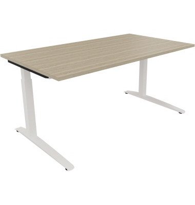 Schreibtisch All in One, manuell h&ouml;henverstellbar, 65-85cm (H), 160x90cm (BxT), rechteckig, eiche natur / wei&szlig;